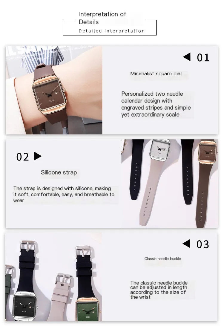 Fashion GEDI Top Brand Minimalist High Appearance Silicone Large Plate Calendar Women's Waterproof Quartz Gifts Wrist Watches