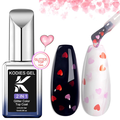 KODIES GEL Diamond Top Coat for Nail Varnish 15ML Super Shine UV Gel Nail Polish Soak Off Semi Permanent Glitter Topcoat No Wipe