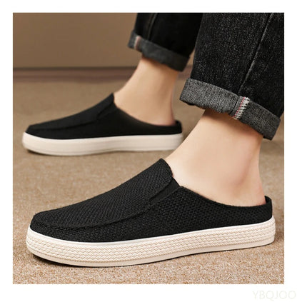 Summer breathable solid color versatile and comfortable one foot men's cloth shoes casual lightweight half drag loafers