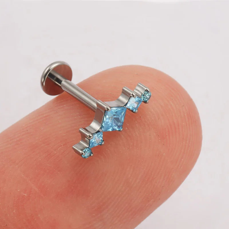 ASTM F136 Titanium Princess Arch Square CZ Helix Piercing Labret Tragus Conch Earrings Lobe Lip G23 TItanium Nose Body Jewelry