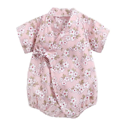 0-18M Summer Baby Girl Boys Clothing  Rompers Jumpsuit Short-sleeved Floral Print  Cute Soft Newborn Infant Baby Kimono Playwear