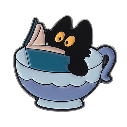 31 Types Cartoon Punk Black Peeping Cat Brooch Enamel Pins Cute Cat Reading Book Brooches Bag Lapel Badge Jewelry Gifts Friends