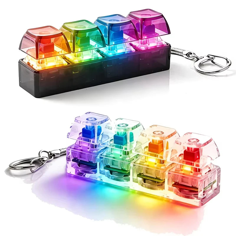 FTCY 4 Keys Mechanical Keyboard Keychain Fidget Toy With Lights For Adult To Relief Stress Decompression Calming Accessories