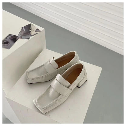 Women Casual Loafers Simple Style Square Toe Low Heels Pumps Fashion British Moccasin Female Slip On Shoes For Party Dress Mujer