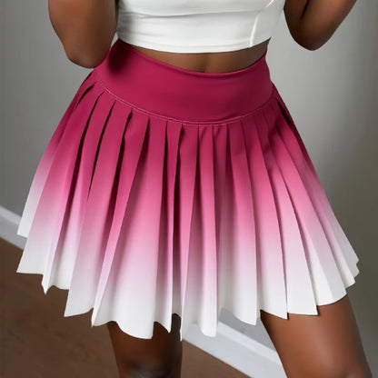 Summer Gradient Color Running Shorts Side Pocket False 2 Pieces Tennis Mini Skirt Cooling Quick Dry Breathable Yoga Skirt Women