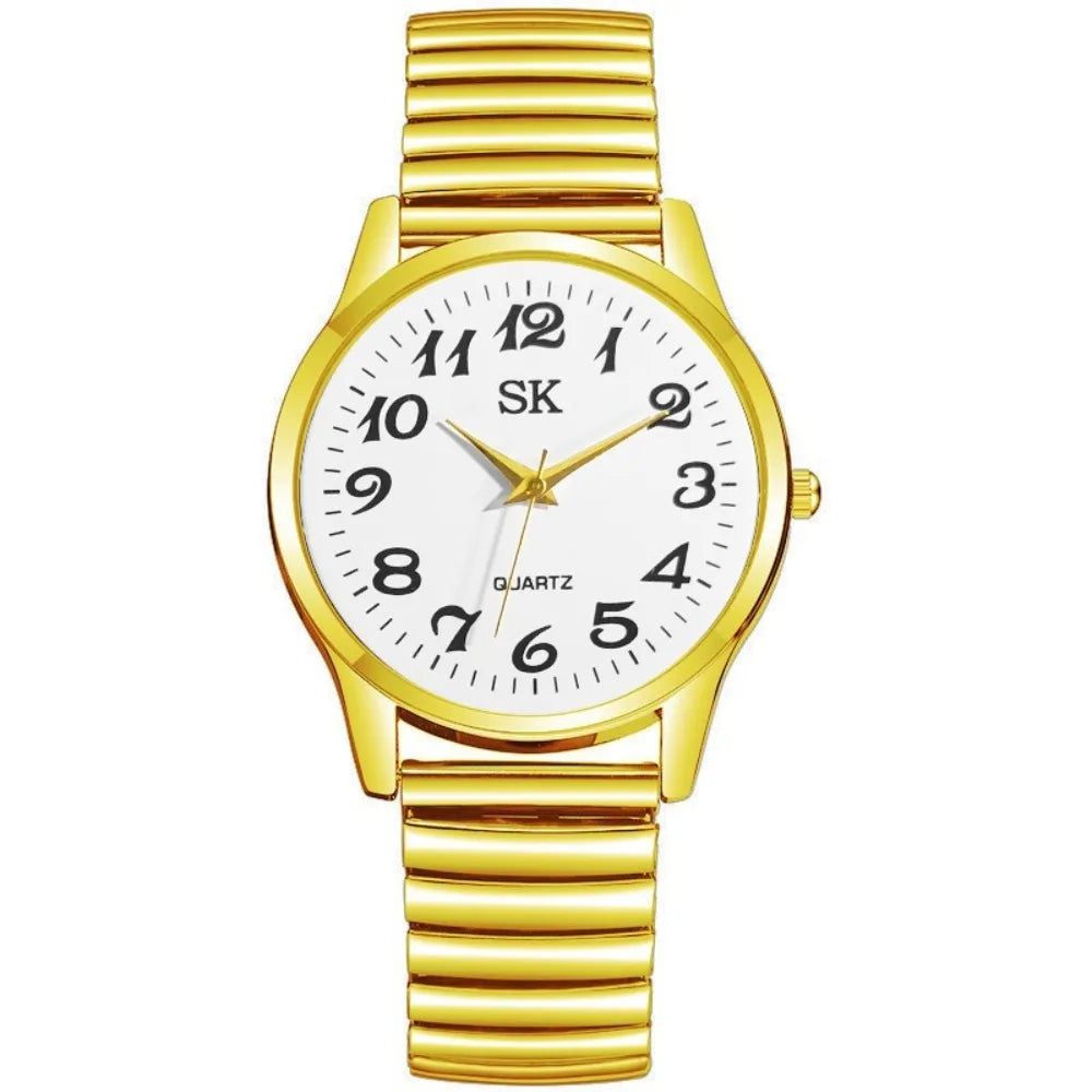 Fashion Small Round Watches Simple Luxury Quartz Watch Elastic Band Steel Belt Couple Watches Gifts