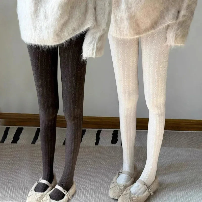 150g Women Vintage Vertical Striped Tights Autumn Winter Thermal Slim Stocking Versatile Leggings Underwear Pantyhose