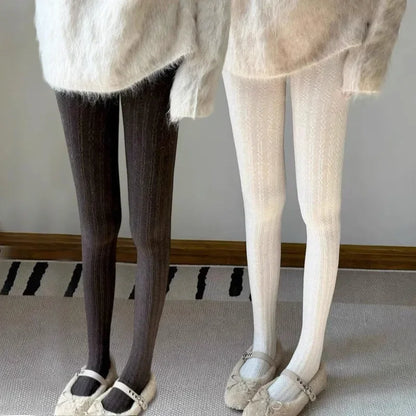 150g Women Vintage Vertical Striped Tights Autumn Winter Thermal Slim Stocking Versatile Leggings Underwear Pantyhose