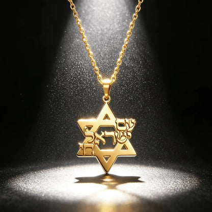 Am Yisrael Chai Necklace Stainless Steel Star of David Necklace Jewish Faith Hexagram Necklace Gift for Women Men Hanukkah Gift