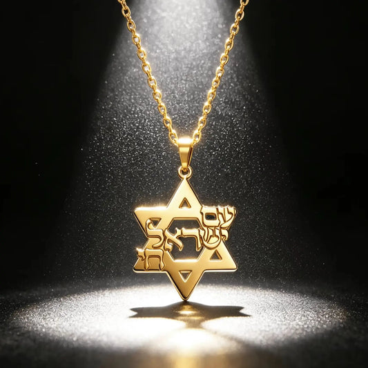Am Yisrael Chai Necklace Stainless Steel Star of David Necklace Jewish Faith Hexagram Necklace Gift for Women Men Hanukkah Gift