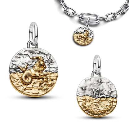 925 Sterling Silver Zodiac Coin Charms 12 Constellation Coin Pendant Crystal Lucky Amulet Beads Bracelet Necklace DIY Jewelry