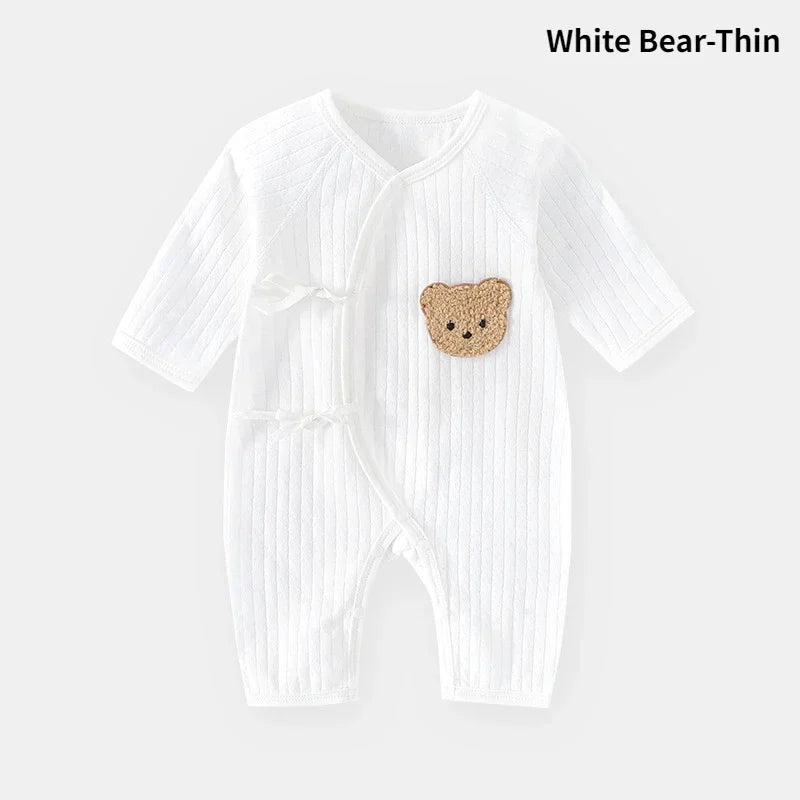Bear Baby Jumpsuits with Hat Cotton Toddler Rompers for Boys Girls Long Sleeves Baby Onesies Soft Breathable One-Piece Pajamas