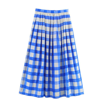 KEYANKETIAN 2025 New Classic Plaid Pleated Puffy Skirt Zipper High Waist Pockets Women's Vintage Ankle-Length A Line MIDI Skirt
