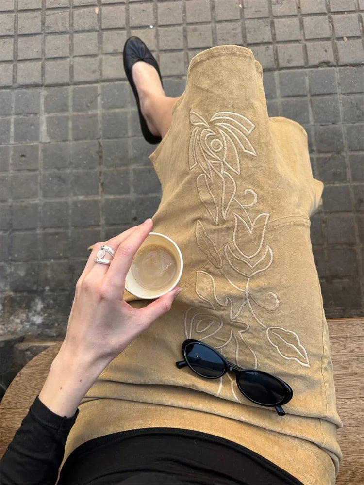 Summer Vintage Printed Long Skirt Female High Waist Commute Side Split Elegant Contrast Clothes Women's Slim Maxi Skirt 2026 New