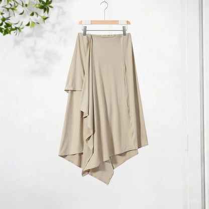 Elegant Irregular Hem Skirt Set Women Short Sleeve Half High Collar Top Loose Long Skirt 2026 Summer Lady New Casual Chic Outfit