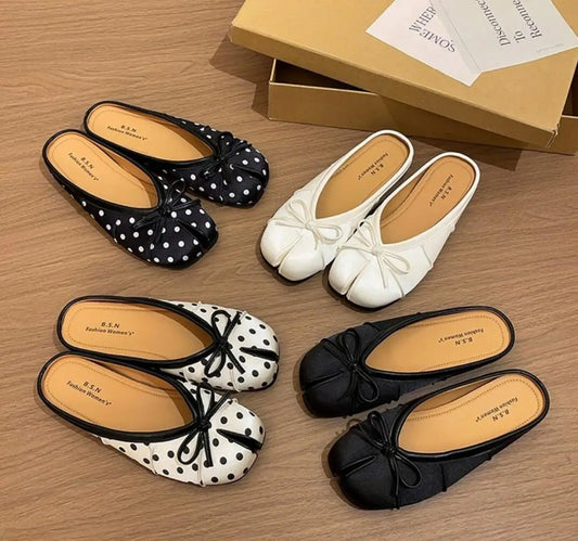 Fashion Bowknot Split Toe Women Tabi Ninja Ballet Flats Slippers Comfortable Walking Loafers Sweet Ladies All-match Mules Shoes