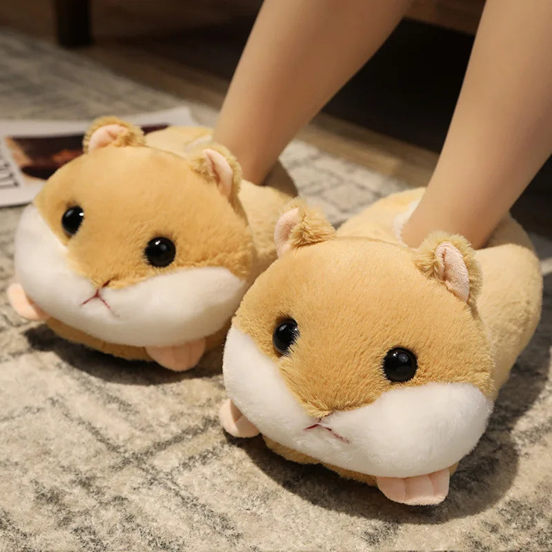 Winter Funny Slippers Women Cute Rabbit Husky Shoes Indoor Home Warm Plush Soft Sole Girl Cartoon Hamster Flurry Winter Footwear