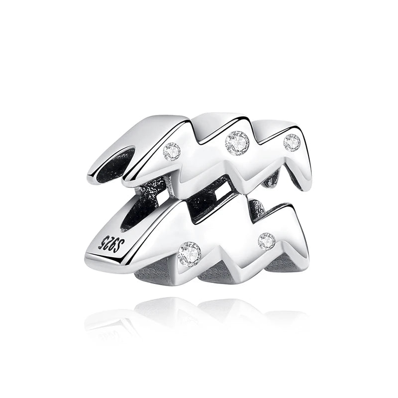 Original 925 Sterling Silver Charms Beads 12 Zodiac A-Z Letters Virgo Aries Fit Brand Bracelets Necklaces Jewelry For Women