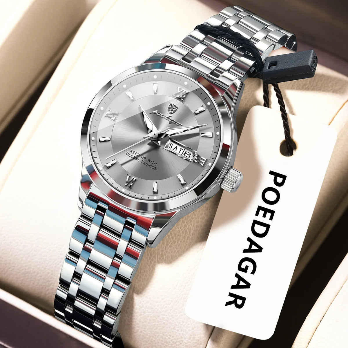 POEDAGAR Luxury Watch For Ladies Luminous Waterproof Stainless Steel Ladies Wristwatch Quartz Week Date Women Watches Female+Box