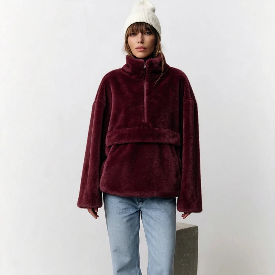 Laur 2026 Designer Faux Fur Coat, New Winter Style, Warm Pullover Zipper Top Simple Stylish And Elegant