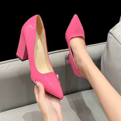 Aphixta New Barby Pink Pumps Women Shoes 7cm/10cm Square Heels Patent Leather Multicolor Party Leisure Super Big Szie 35-53