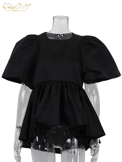 Clacive Fashion Loose Black Satin Women's T Shirt 2026 Summer O-Neck Short Sleeve T-Shirts Elegant Classic Top Female Clothing