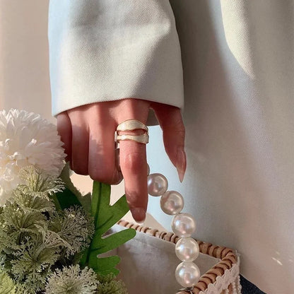 LATS Vintage White Enamel Metal Irregular Shape Geometric Open Adjustable Ring for Women Girl Fashion Jewelry Birthday Gifts