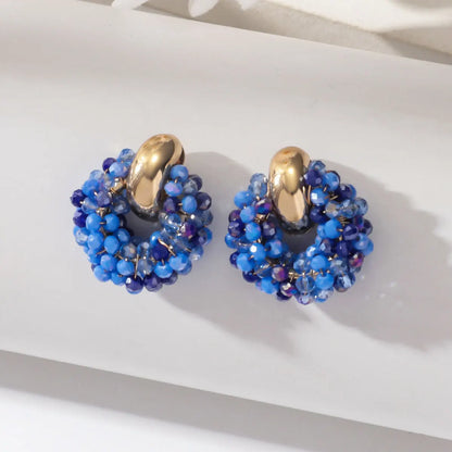 Boho Elegant Round Crystal Beads Drop Earrings for Women Lady Luxury Fashion Geometric Dangle Earring Summer Beach Party Jewelry