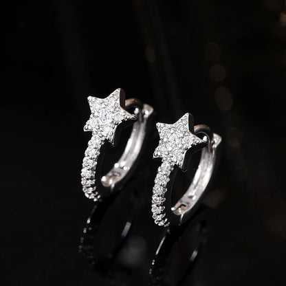 Huitan Fashion Star Hoop Earrings with Dazzling CZ Simple Stylish Ear Accessories for Women Silver Color Exquisite Jewelry