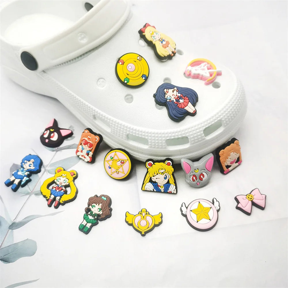 17-25PCS Japanese Anime Shoe Charms Cartoon Shoes Accessories Clogs Sandals Decorations Buckle for Friend Party Gifts