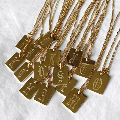 Murano Joias 26 Letters Stainless Steel Engraved Initial Old English Necklaces Custom Link