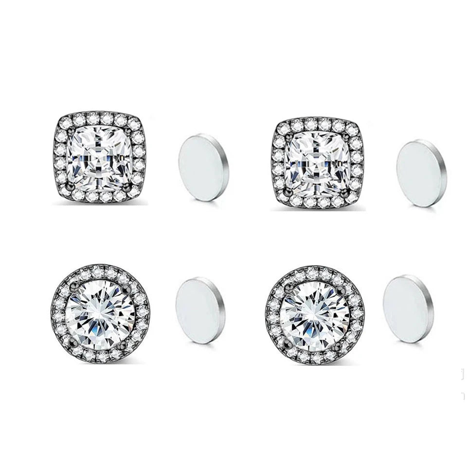ZAKOL New 1 Pair Buling Cubic Zirconia Stainless Steel Magnetic Ear Clip Simple Fashion No Piercing Stud Earrings for Women Men