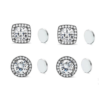ZAKOL New 1 Pair Buling Cubic Zirconia Stainless Steel Magnetic Ear Clip Simple Fashion No Piercing Stud Earrings for Women Men