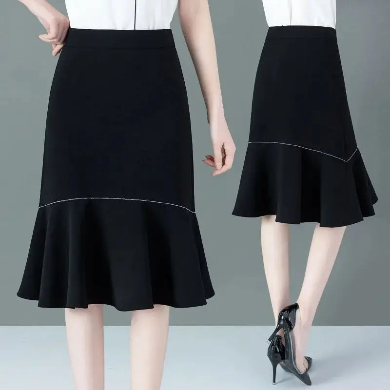 Simplicity Temperament Slim High Waist A-Line Skirt Summer Solid All-match Pleated Elegant Skirt Fashion Office Women Clothing