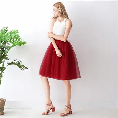 5 Layers 65cm Black Pleated Skirt Sexy Midi Tulle Skirt High Waist Full Lining Adult Tutu Korean Style Women Jupe Femme Faldas
