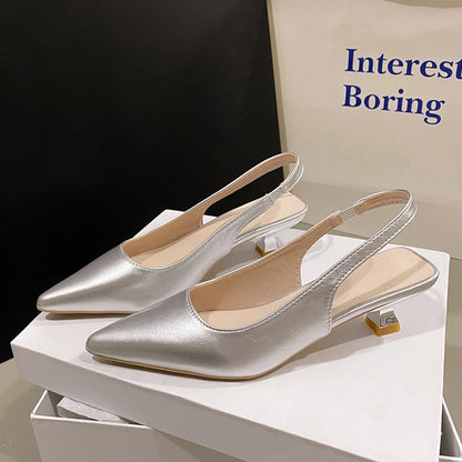 Fashion Female Shoes  New Women's Pumps Solid Color Simple Mid Heel Shoes Sexy Pointed Toe Slingback Elegant Dress Shoes