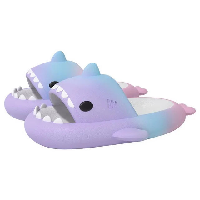 Summer Funny Cute Women Gradient Shark Slippers Men Outdoor Soft EVA Beach Sandals Couple Indoor Floor Non-slip Thick Flip Flops
