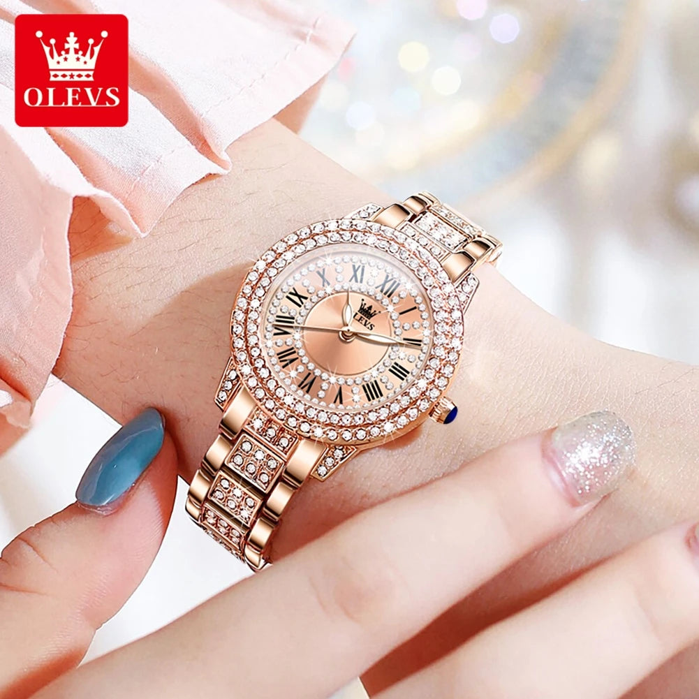 OLEVS 9943 Original Diamond Watch for Women Luxury Elegant Stainless Steel Waterproof Quartz Wristwatch Fashion Ladies' Watches