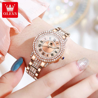 OLEVS 9943 Original Diamond Watch for Women Luxury Elegant Stainless Steel Waterproof Quartz Wristwatch Fashion Ladies' Watches