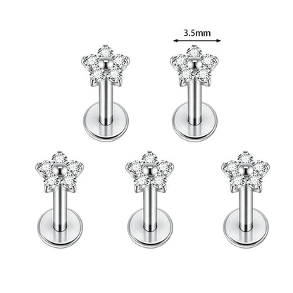 1/5PCS F136 Implant Titanium Earrings Stud,Trendy Flower Zirconia Cartilage Earrings,Tragus Conch Helix Piercing Jewelry