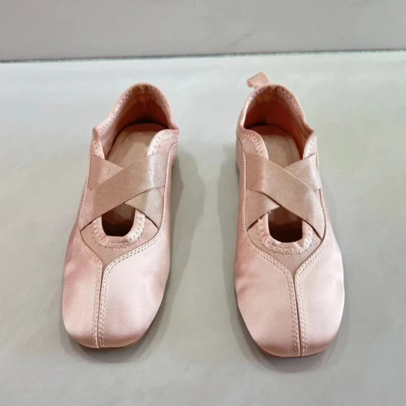 Brand Designer Women's Ballet Flats Round Toe Soft Sole Lightweight Satin 2026 Spring Sweet Dancing Mary Jane Shoes for Ladies