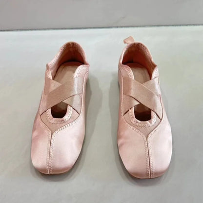 Brand Designer Women's Ballet Flats Round Toe Soft Sole Lightweight Satin 2026 Spring Sweet Dancing Mary Jane Shoes for Ladies
