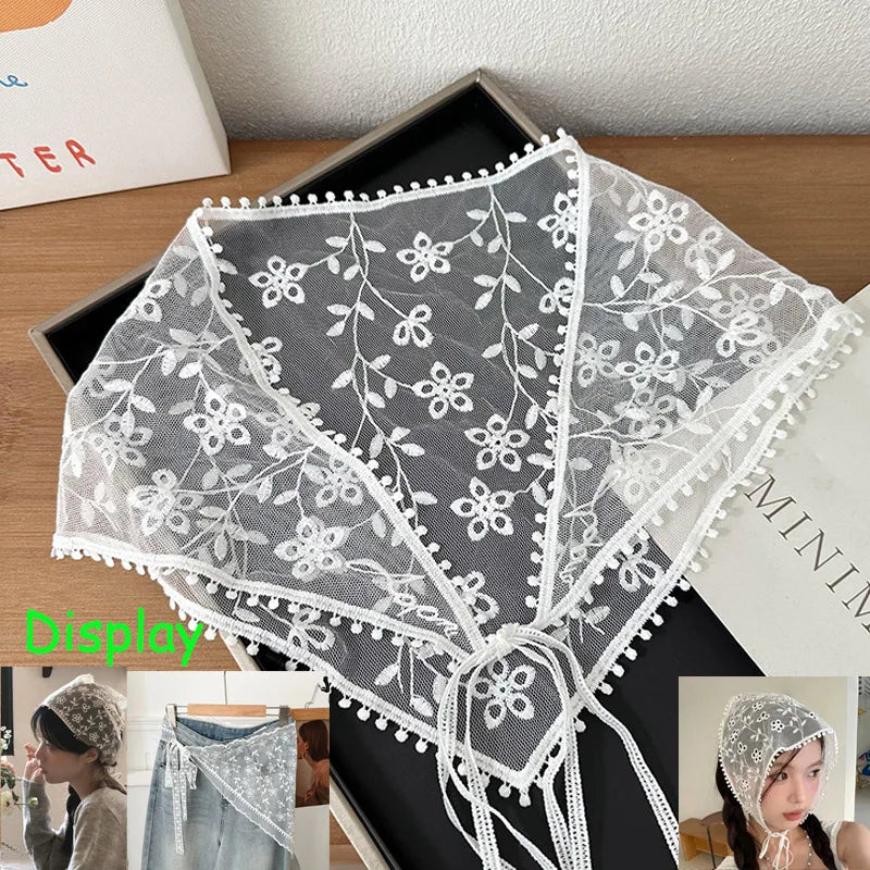 2026 HOT SALE! Y2K Women Lace Tulle Bandage Skirt Stacked Lace Half Skirt Layering Small Butt Curtain Flower Triangle Hair Scarf