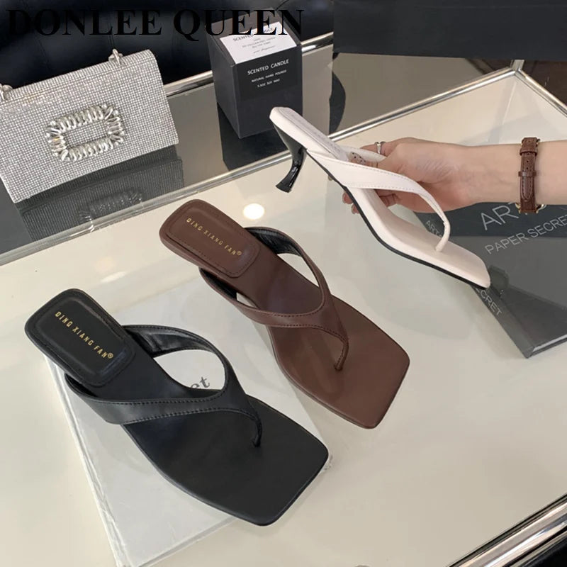 Fashion Brand High Heel Slippers Women Slip On Slide Narrow Band Sandals Shoes Casual Female Slipper Big Size 40 Sandalias Mujer