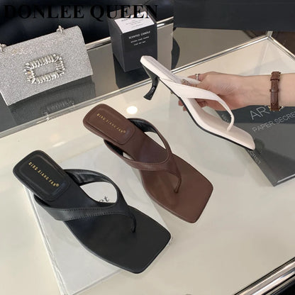 Fashion Brand High Heel Slippers Women Slip On Slide Narrow Band Sandals Shoes Casual Female Slipper Big Size 40 Sandalias Mujer