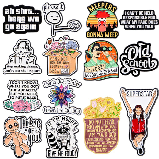 Funny Quotations plz use it Enamel Pin Flower Badges Lapel Pins for Clothes Backpacks Raccon Brooch Jewelry Gifts for Friends