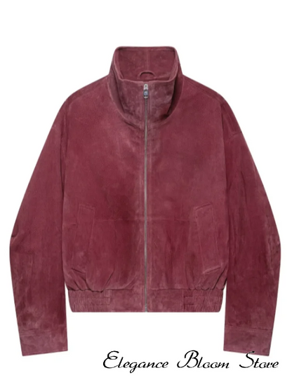 Women Stand Collar Leather Pilot Jacket Red Zipper Cropped Coat Fashion Casual Fashion Outerwear 2026 New Arrival Streetwear