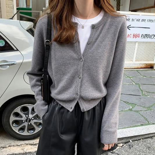 Women's Round-Neck Button-Front Knit Cardigan