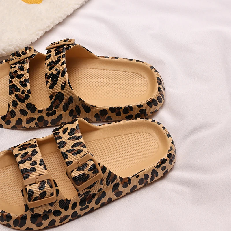 Leopard-print slippers women's summer outerwear non-slip Boken half-slip indoor home fashion soft thick-soled cool slippers