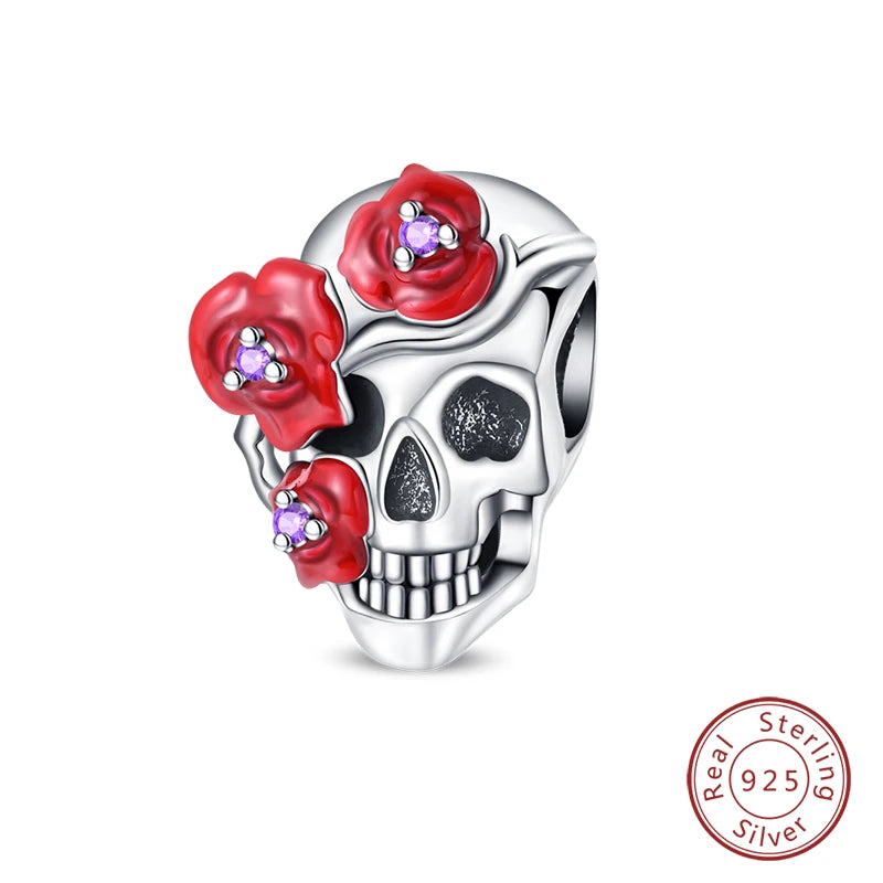NEW 925 Sterling Silver Fashion Tarot Pendants Mysterious Spirit Snake Skull Rose Charms Beads Fit Qikaola Bracelets DIY Jewelry